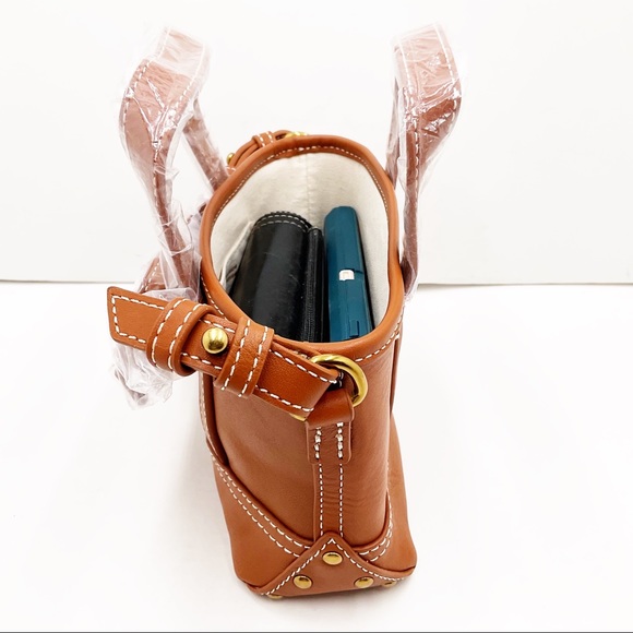 💕H.P💕🆕{J. Crew}Rich Oak Leather Mini Montauk Tote Bag - Picture 12 of 14